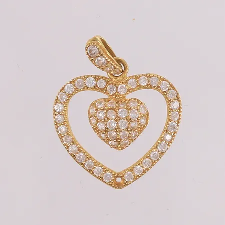 Anheng hjerte med klare stener, én sten ligger løs i egen pose, 23x18mm, 18K Vekt: 1,9 g Kontakt Lånekontoret for frakt