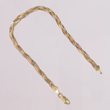 Armbånd, 3-farget, lengde 19,5cm, bredde 4mm, 14K Vekt: 4 g Kontakt Lånekontoret for frakt