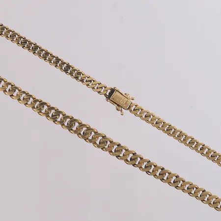 Kjede Panser, dosert, lengde 44cm, bredde 4,6- 6,5mm, 14K Vekt: 24,8 g Kontakt Lånekontoret for frakt