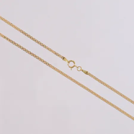 Kjede X-lenke, lengde 45cm, bredde 1,6mm, noe ujevnt mønster, 18K Vekt: 2,1 g Kontakt Lånekontoret for frakt