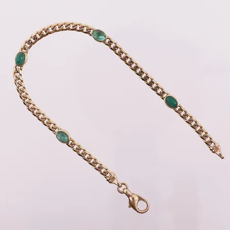 Armbånd med grønne stener, lengde 20 cm, bredde 5,1 mm, 14K Vekt: 10,4 g Kontakt Lånekontoret for frakt