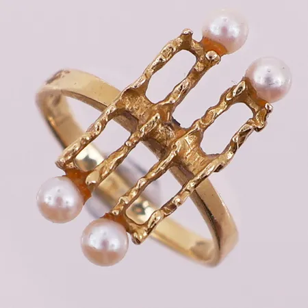 Ring med perler, Ø 16,2 mm, bredde 2,5 - 20,2 mm, 18K Vekt: 3,7 g Kontakt Lånekontoret for frakt