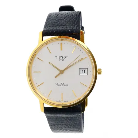 Herrur Tissot Goldrun, 18K guld, quartz, Ø 33,5 mm, gravyr: För nit och redlighet i rikets tjänst, originalask, original skinnband, safirglas, mycket fint skick,