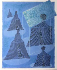 Tavla litografi Erol Akyavas ur serien "Miracname1", ca 64x55cm, 1987, nummer: 86/100 Vikt: 0 g Skickas ej.