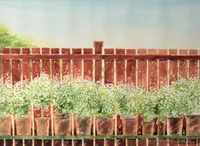 Tavla akvarell Stephan Gip, staket, bildyta 28x39cm. Vikt: 0 g