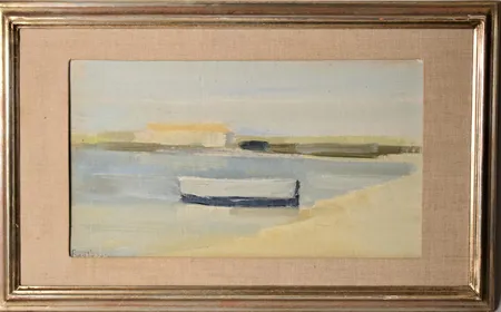 Tavla, olja på duk, signerad, Gustav Rudberg, ca 24x42cm, duk uppfodrad på pannå.  Vikt: 0 g Skickas med postpaket.