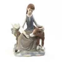 Figurin Lladro, Flicka med Kalv, Höjd: ca 20cm, Spanien  Vikt: 0 g