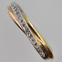 Ring med diamanter 20x0,007ctv, stl 18, bredd 4 mm, roséguld/vitguld/gulguld, 18K. Vikt: 3,9 g