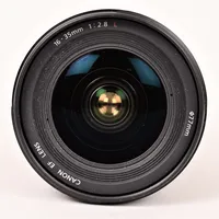 Objektiv Canon EF, 16-35mm 1:2,8 L USM, serienummer 587171, med motljusskydd, linsskydd, mjukt fodral, bruksslitage, ytliga märken.  Vikt: 0 g