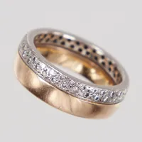 Ring, stl 18, diamanter ca 60x0,01ct, bredd 7mm, vitguld/gultguld, gravyr, 18K,  Vikt: 12,1 g