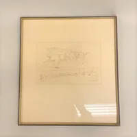 Tavla, tuschteckning, landskap, Birger Lundquist (1910-1952), signerad, blekt, bildmått 13x20cm  Skickas med postpaket.