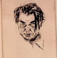 Tavla, torrnålsetsning, självporträtt VIII, Birger Lundquist, signerad i plåten och daterad 1950, 27,5x15cm Skickas med postpaket.