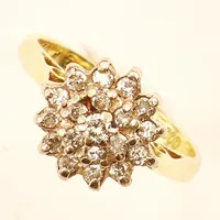 Ring med diamanter 1 x 0,04ct + 18 x 0,01ct, stl 16, bredd 2-12mm, engelska stämplar, Birmingham, ojämna klor, 18K Vikt: 3,9 g