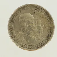 2-krona, Ø31mm, Oscar II och Drottning Sofias guldbröllop år 1907, 800/1000 silver Vikt: 15 g