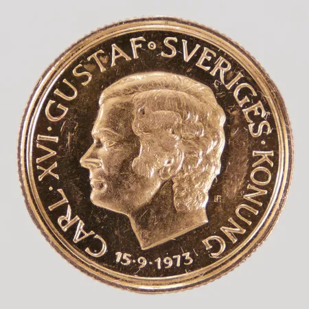 Mynt, Ø23mm, Carl XVI Gustav Sveriges Konung - För Sverige i Tiden, 15-9-1973, 20K  Vikt: 9 g