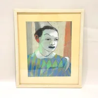 Tavla, pastell "Clown" Bengt Carlberg (1897-1967) bildmått: ca 37x29cm, defekt ram, ej examinerad ur ram Vikt: 0 g Skickas med postpaket.