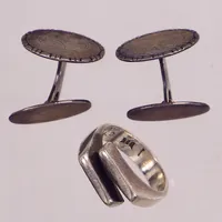 Ring, buckla, Ett par manschettknappar, gravyr, 925/1000 silver Vikt: 14,1 g