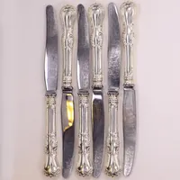 6 Knivar, modell Prins Albert, ca 21cm, blad i rostfritt stål, GAB. 830/1000 silver Bruttovikt 368,7g 