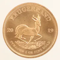 Mynt Krugerrand, Ø 32mm, Sydafrika år 2019, Fyngoud 1 oz fine gold, 22K Vikt: 33,9 g