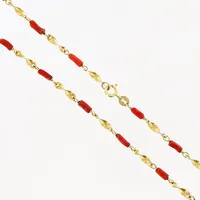 Collier, koraller, defekter, 48,5cm, bredd 3mm, 14K Vikt: 5,9 g