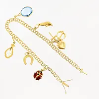 Armband Bismarck, berlocker, 18,5cm, bredd 4mm, några skeva länkbitar, 18K. Vikt: 8,4 g