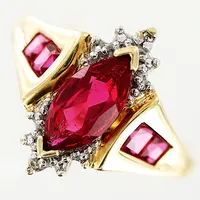 Ring, diamanter 2 x 0,005ct, rosa stenar, stl 18½, bredd 1-15mm, 10K.  Vikt: 3,3 g