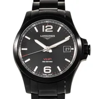 Herrur Longines VHP i stål (helsvart). Boett Ø 41 mm. Ref. L37162566 Snr. 47432171. Quartz. Safirglas. Lysmassa i index & visare. Band med viklås. Innermått 18,5 cm. Två extralänkar som ger c:a 2 cm medföljer. Box i trä & ytterkartong. Certifikat från 2021-06-02; köpt hos Fritz Olsson. Manualer. Putsduk. Framstår mycket sparsamt använd- fint helhetsintryck.