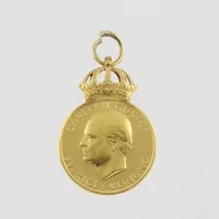Hänge Medalj Carl XVI Gustaf Sveriges Konung # För långvarig uppskattad arbetsinsats", Ø 15,6mm, öppen ögla, 18k Vikt: 4,1 g