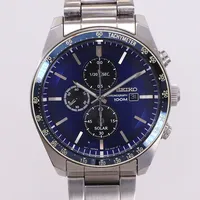 Herrur Seiko Solar, stål, quartz, 43mm, refnr SSC719P1, serienr 892599, Cal V176, blå urtavla, datum, kronograf, stållänk, med box, manual, kvitto 2020, bruksskick, behov av batteribyte.  Vikt: 0 g