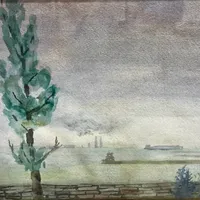 Tavla, akvarell, havsvy, bildmått 26,5x34cm, Esaias Thorén (1901-1981, Halmstadgruppen, signerad E.Thorén, nagg och repor på ram Vikt: 0 g Skickas med postpaket.