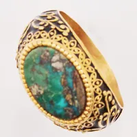 Ring, blå/grön turkos, Ø17¾, bredd:12mm, 18K 8,1g.