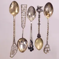 5 souvenirskedar, Hong Kong, Taiwan, Thailand, Venedig, Turkiet, längd ca 10-12,5cm, 800-925/1000 silver Vikt: 44,4 g