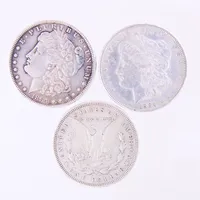3 Mynt, 1 Dollar, Ø 38mm, USA 1884/1921, silver 900/1000 Vikt: 79,9 g