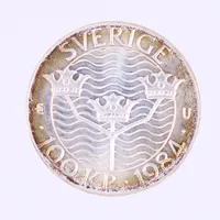 Mynt, 100kr, Förtroende, säkerhet, nedrustning, Stockholm Europa, Sverige 1984, Ø ca 32mm, plastetui, silver 925/1000 Vikt: 16,1 g