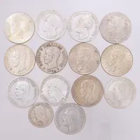 1st 1-kr, år 1898, 13st 2-kr, 1876-1938, 800/1000 silver  Vikt: 199,6 g