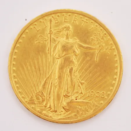 Guldmynt Double Eagle, 20 dollar, 1908, Ø34mm, 21,6K 33,4g. 