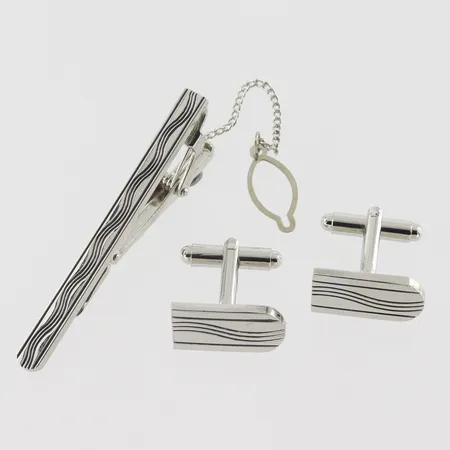 Slipsnål + parmanschetter, Stockholm Sweden, etui, vitmetall Vikt: 0 g