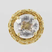 Ring genombruten dekor med bergkristall, stl  16½mm,  bredd  3,50 - 18,60 mm, 14k Vikt: 9,4 g