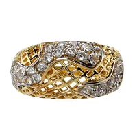 Ring, 14K guld, vita stenar, Ø18¼ mm, bredd 2,7 - 11 mm, fint skick, stenar utan anmärkning Vikt: 5,5 g