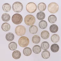 27st mynt, blandade valörer. 800/1000 silver Vikt: 252,7 g
