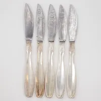 5 Knivar, 20,5cm, blad i stål, GAB år 1965-66, Silver bruttovikt 359,2g 
