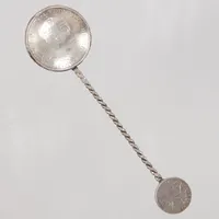 Myntsked, stora mynt i silver, skaft och lilla mynt möjligen i låghaltigt silver, Etiopiska mynt, 14,5cm  Vikt: 38,1 g