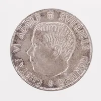 Mynt 5 Kronor, Gustaf VI Adolf, 1954, Ø34mm, bruksslitage, 400/1000 silver.  Vikt: 18,1 g