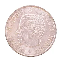 Mynt 2 Kronor, Gustaf VI Adolf, 1963, Ø31mm, bruksslitage, 400/1000 silver.  Vikt: 14 g