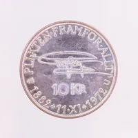 Jubileumsmynt, 10 Kronor, Gustaf VI Adolf, Till minnet av kungens 70-årsdag, 1972, silver, 830/1000 silver .  Vikt: 18 g