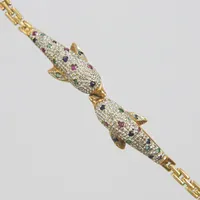 Armband, delfiner med diamanter ca 10 x ca. 0,005ct samt färgade stenar, 18,5cm, bredd:3-10mm, 18K Vikt: 12,4 g