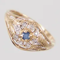 Ring stl 17¾, bredd 1,7-10,5mm, blå sten samt åttkantslipade diamanter 8x 0,005ct, 18K Vikt: 2 g