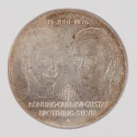 Mynt, Ø 36mm, Kungliga bröllopet 1976, 50 KR, Silver 925/1000    Vikt: 27 g