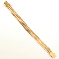 Armband med Fiskben, längd ca 18,5cm, bredd 12mm, N S E Guldvaru Aktiebolag, ca år 1972, 18K Vikt: 37 g