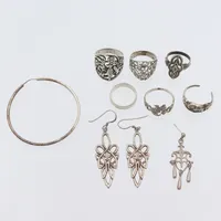 Diverse silversmycken, 1 ring defekt. Vikt: 31,7 g